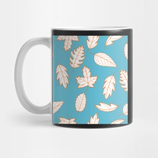 Leaves Pattern - White and Orange on Teal Mug